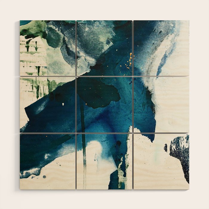 Untamed: A Pretty, Minimal, Abstract Painting In Blue, White And Gold By Alyssa Hamilton Art  Wood Wall Art