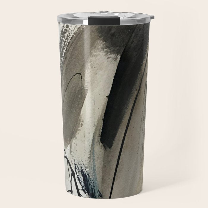 Drift [5]: A Neutral Abstract Mixed Media Piece In Black, White, Gray, Brown Travel Mug