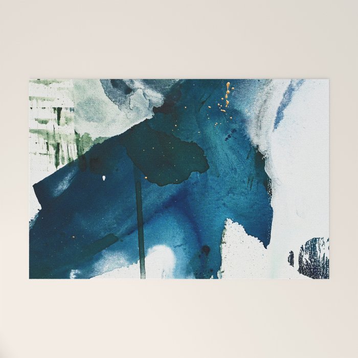Untamed: A Pretty, Minimal, Abstract Painting In Blue, White And Gold By Alyssa Hamilton Art  Welcome Mat