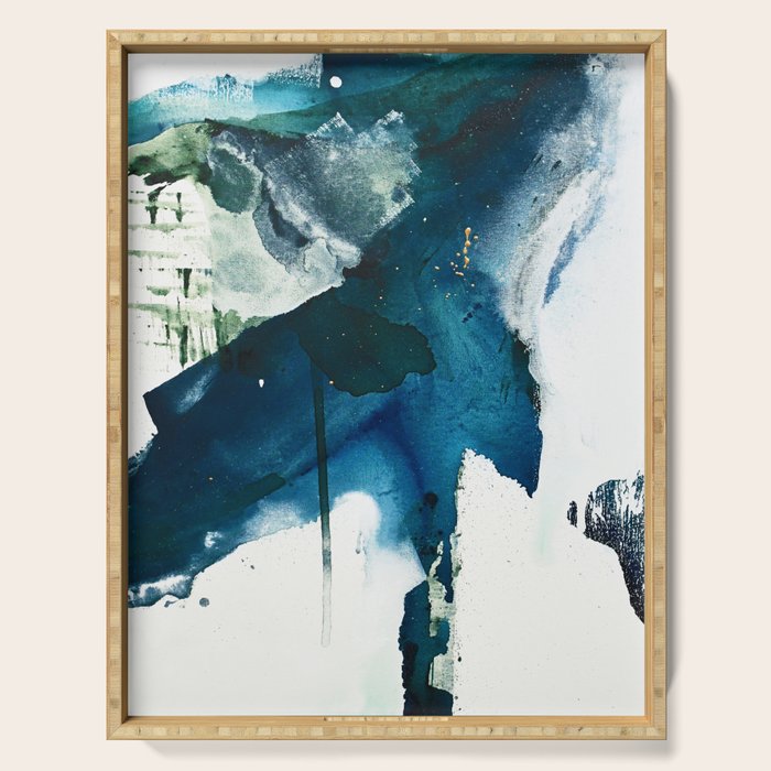 Untamed: A Pretty, Minimal, Abstract Painting In Blue, White And Gold By Alyssa Hamilton Art  Serving Tray