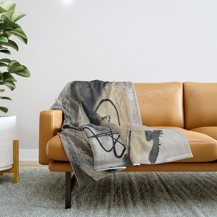 Drift [5]: A Neutral Abstract Mixed Media Piece In Black, White, Gray, Brown Throw Blanket