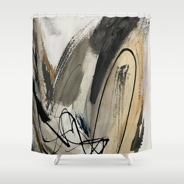 Drift [5]: A Neutral Abstract Mixed Media Piece In Black, White, Gray, Brown Shower Curtain