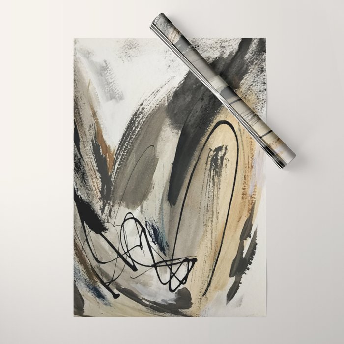 Drift [5]: A Neutral Abstract Mixed Media Piece In Black, White, Gray, Brown Wrapping Paper