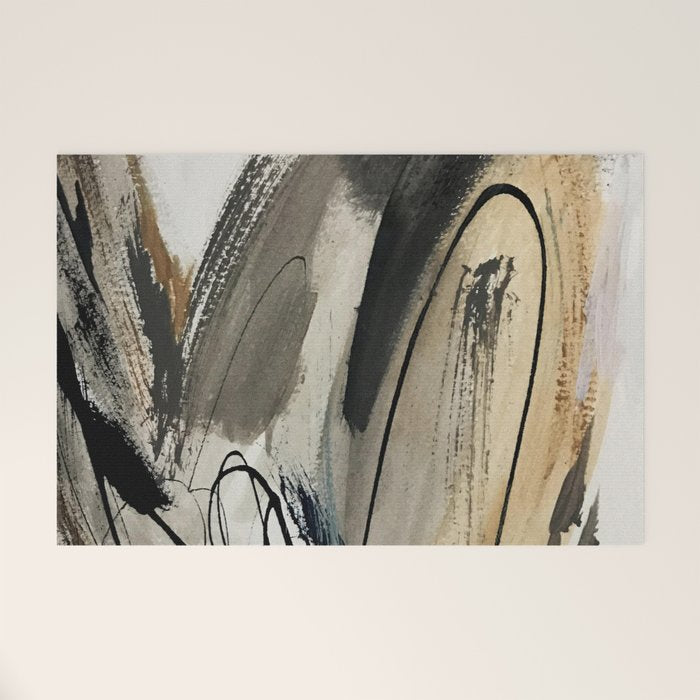 Drift [5]: A Neutral Abstract Mixed Media Piece In Black, White, Gray, Brown Welcome Mat