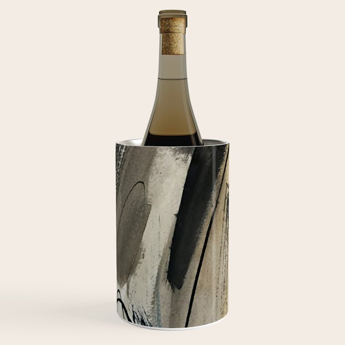 Drift [5]: A Neutral Abstract Mixed Media Piece In Black, White, Gray, Brown Wine Chiller