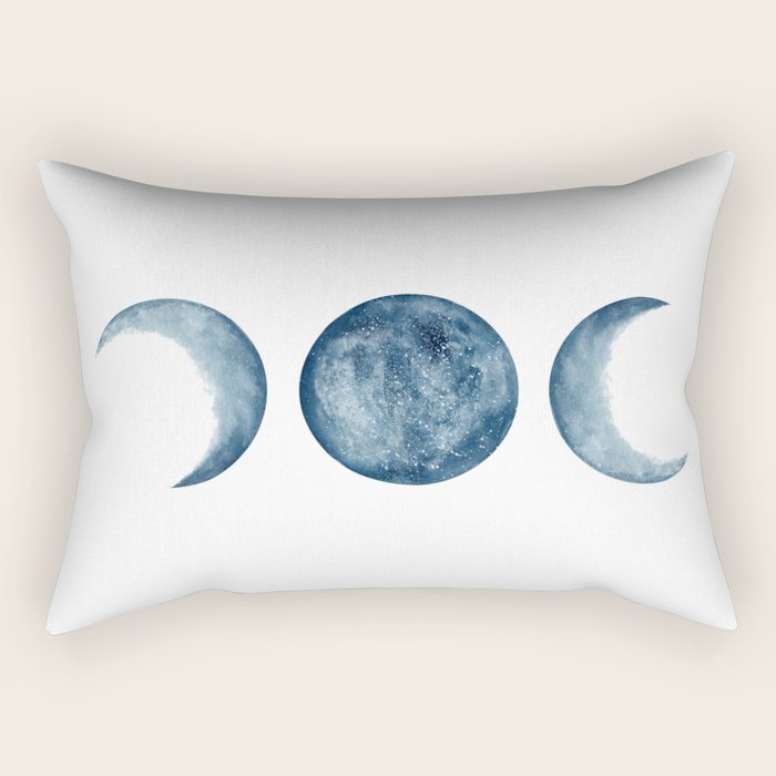 Blue Moon Phases Watercolor Rectangular Pillow