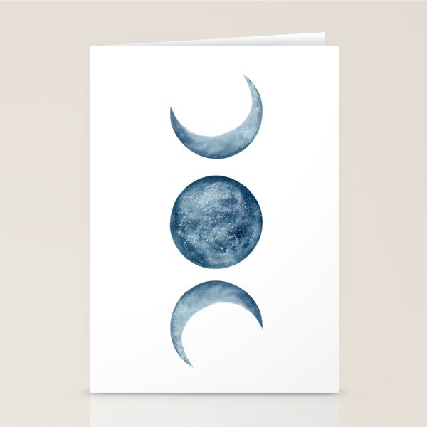 Blue Moon Phases Watercolor Stationery Card