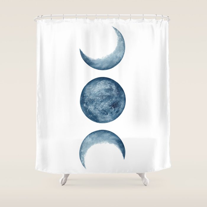 Blue Moon Phases Watercolor Shower Curtain