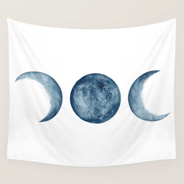 Blue Moon Phases Watercolor Wall Tapestry