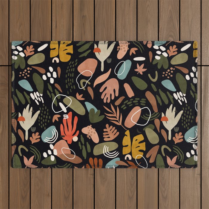 Abstract Shapes Of Dark Modern Nature Outdoor Rug