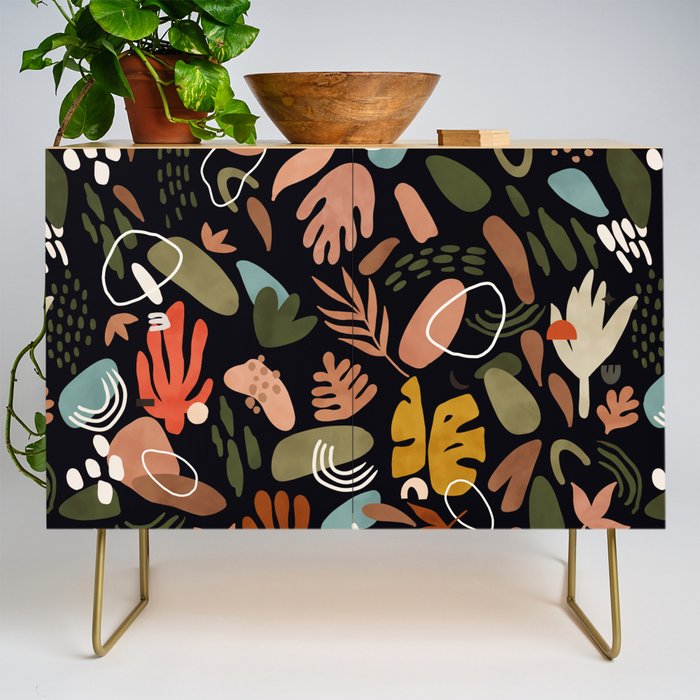 Abstract Shapes Of Dark Modern Nature Credenza