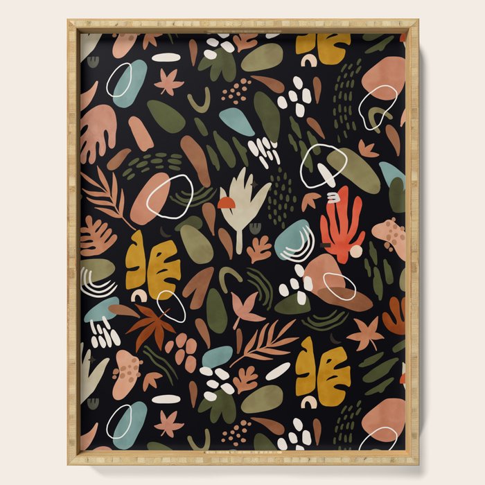 Abstract Shapes Of Dark Modern Nature Serving Tray