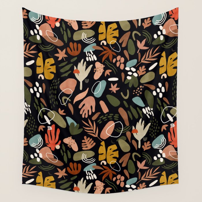 Abstract Shapes Of Dark Modern Nature Wall Tapestry