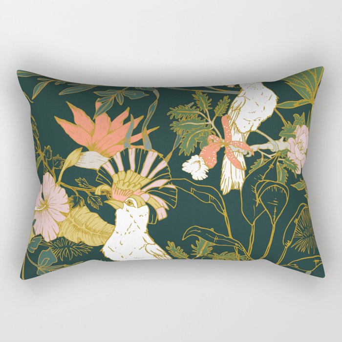 Drawing Of Exotic Birds In The Dark Jungle Rectangular Pillow
