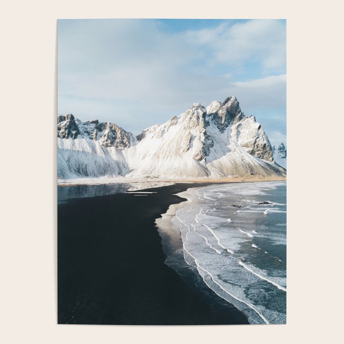 Iceland Mountain Beach - Landscape Photography Poster