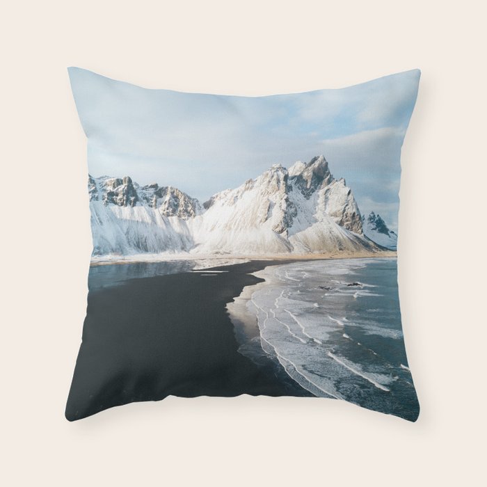 Iceland Mountain Beach - Landscape Photography Throw Pillow