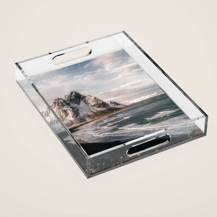 Stokksnes Icelandic Mountain Beach Sunset - Landscape Photography Acrylic Tray