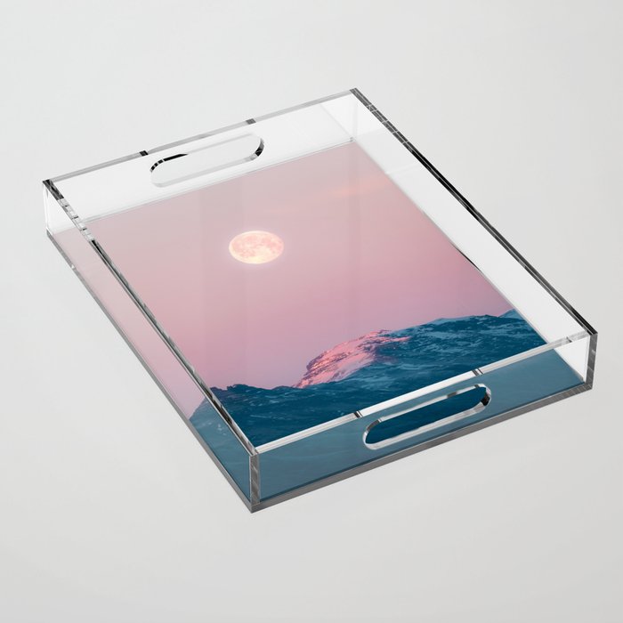 Moon And The Mountains - Landscape Photography Acrylic Tray