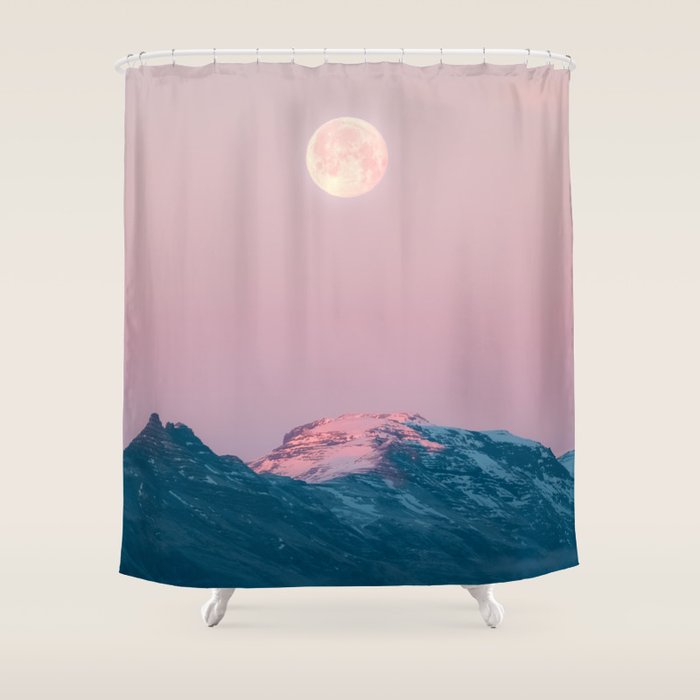 Moon And The Mountains - Landscape Photography Shower Curtain