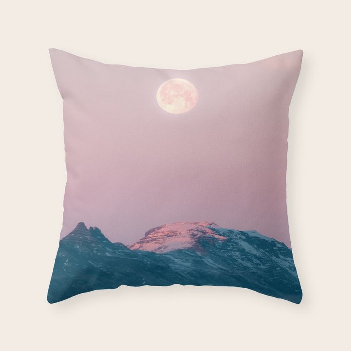 Moon And The Mountains - Landscape Photography Throw Pillow