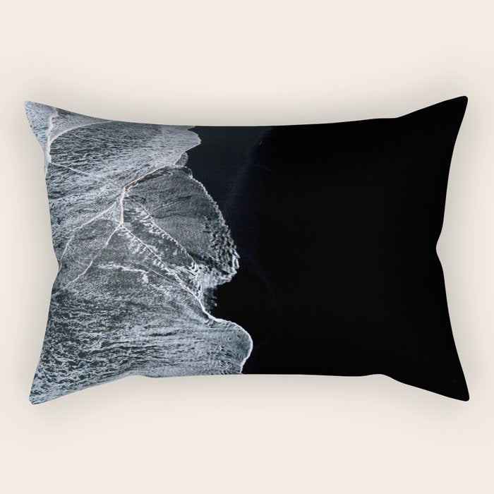 Waves On A Black Sand Beach In Iceland - Minimalist Landscape Photography Rectangular Pillow