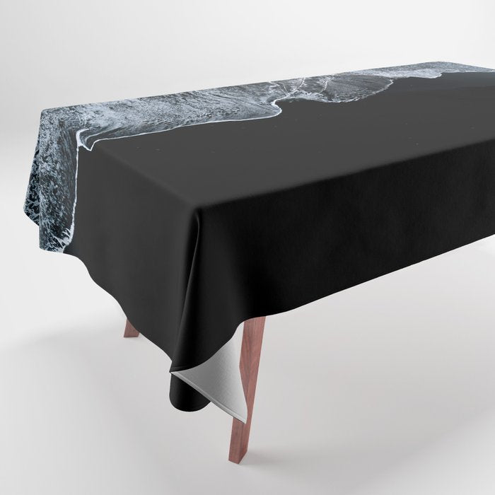 Waves On A Black Sand Beach In Iceland - Minimalist Landscape Photography Tablecloth