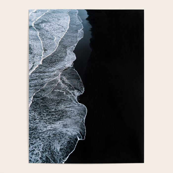 Waves On A Black Sand Beach In Iceland - Minimalist Landscape Photography Poster