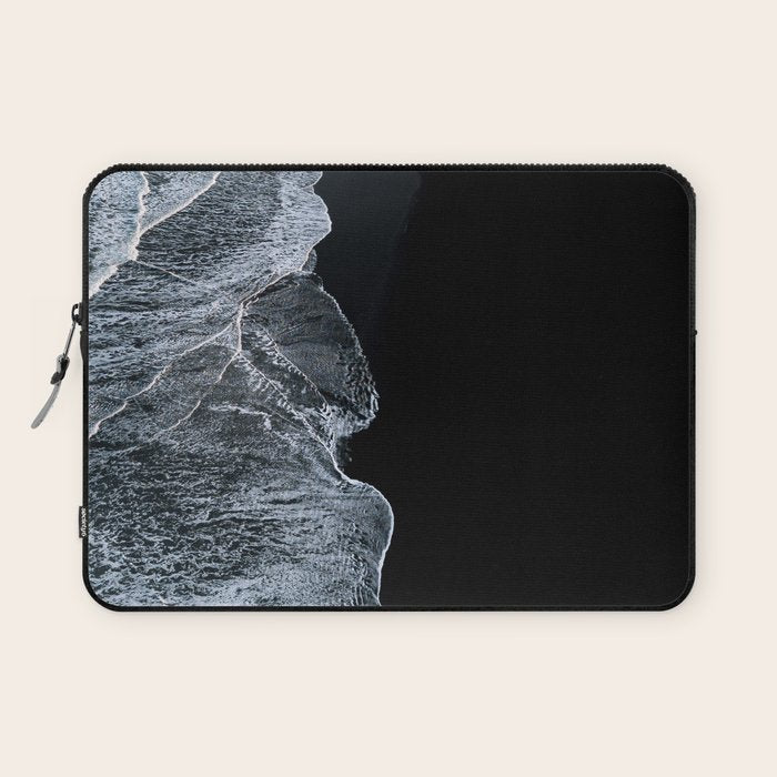 Waves On A Black Sand Beach In Iceland - Minimalist Landscape Photography Laptop Sleeve
