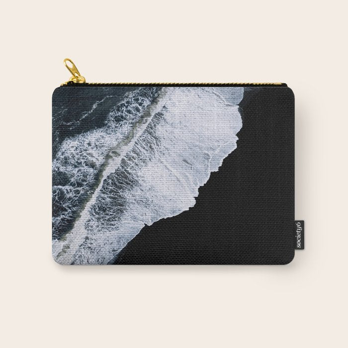 Waves Crashing On A Black Sand Beach - Minimal Landscape Photography Carry All Pouch