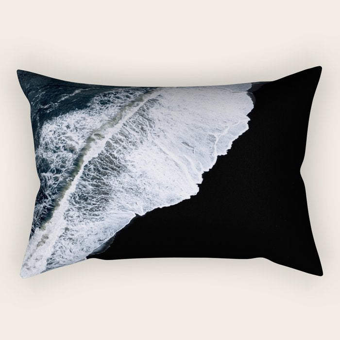 Waves Crashing On A Black Sand Beach - Minimal Landscape Photography Rectangular Pillow