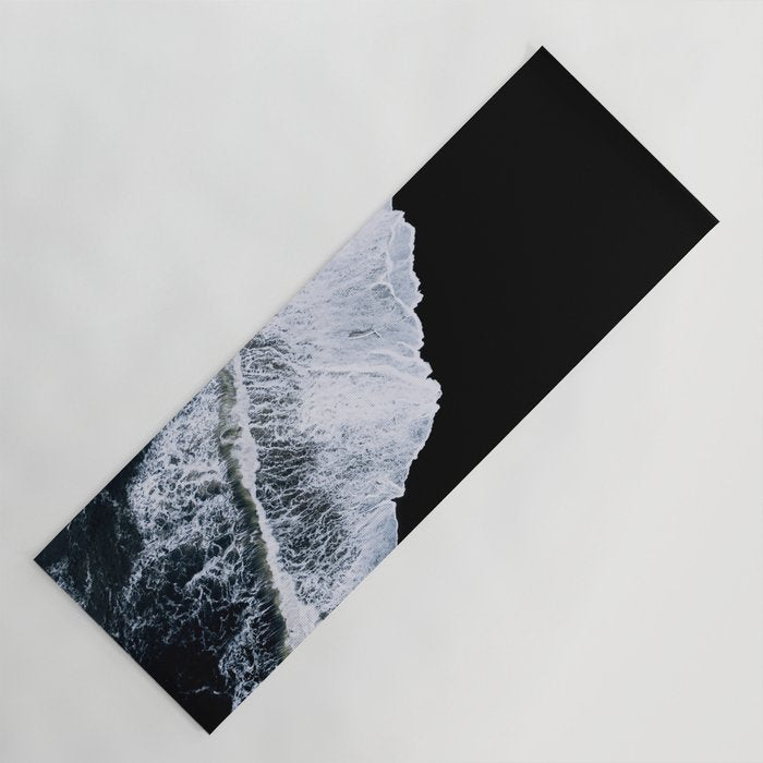 Waves Crashing On A Black Sand Beach - Minimal Landscape Photography Yoga Mat