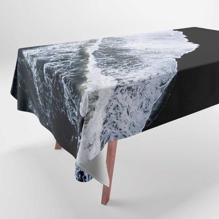 Waves Crashing On A Black Sand Beach - Minimal Landscape Photography Tablecloth