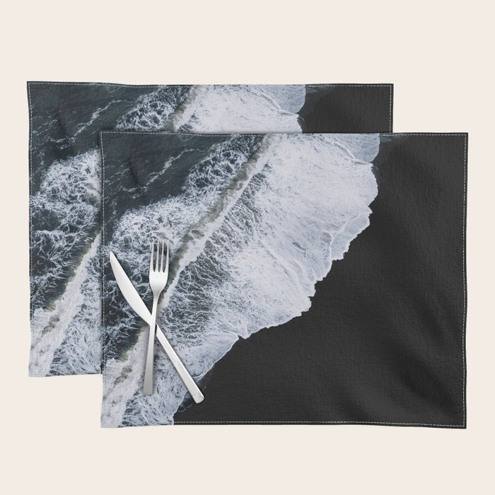 Waves Crashing On A Black Sand Beach - Minimal Landscape Photography Placemat