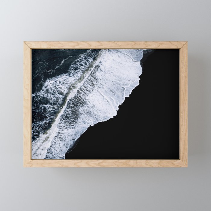Waves Crashing On A Black Sand Beach - Minimal Landscape Photography Mini Art Print