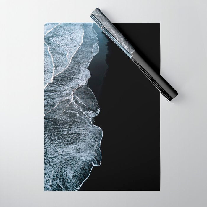 Waves On A Black Sand Beach In Iceland - Minimalist Landscape Photography Wrapping Paper