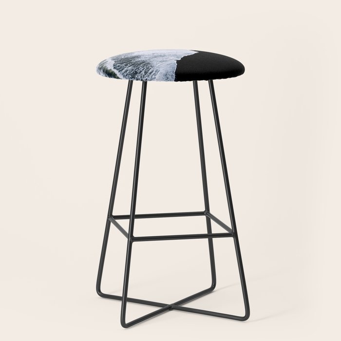 Waves Crashing On A Black Sand Beach - Minimal Landscape Photography Stool