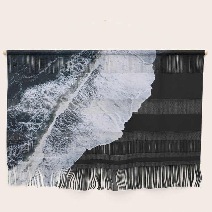Waves Crashing On A Black Sand Beach - Minimal Landscape Photography Wall Hanging