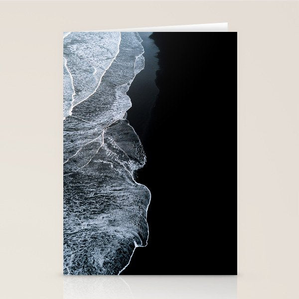 Waves On A Black Sand Beach In Iceland - Minimalist Landscape Photography Stationery Card