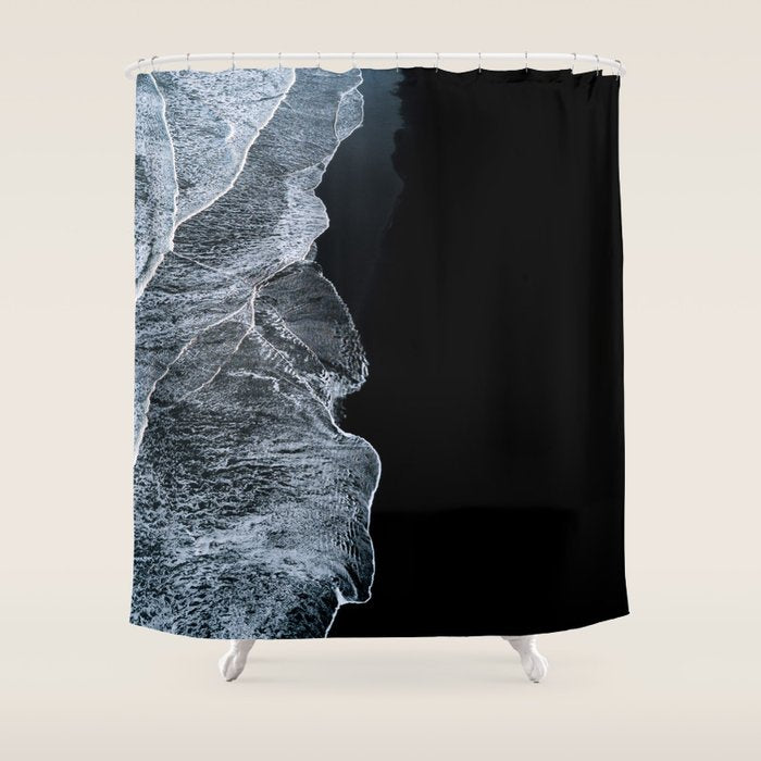 Waves On A Black Sand Beach In Iceland - Minimalist Landscape Photography Shower Curtain