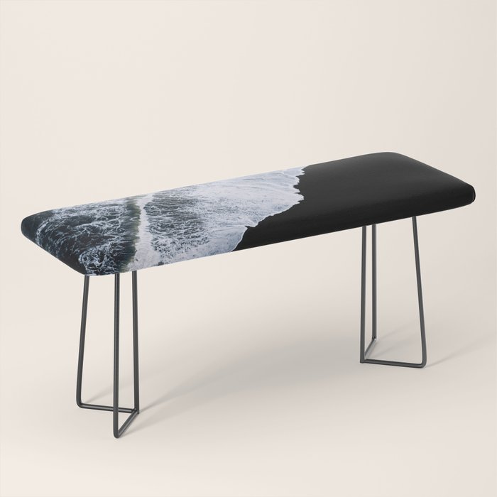 Waves Crashing On A Black Sand Beach - Minimal Landscape Photography Bench