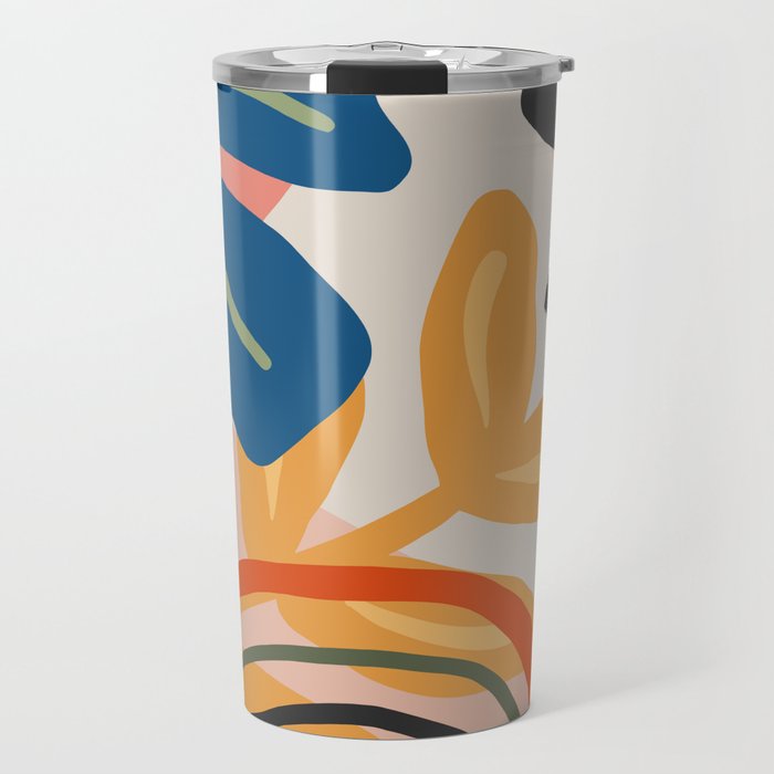 Flower Market Madrid, Abstract Retro Floral Print Travel Mug