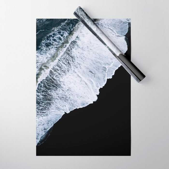 Waves Crashing On A Black Sand Beach - Minimal Landscape Photography Wrapping Paper