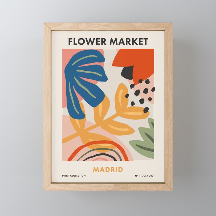 Flower Market Madrid, Abstract Retro Floral Print Mini Art Print