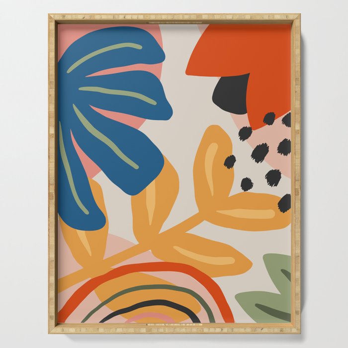 Flower Market Madrid, Abstract Retro Floral Print Serving Tray