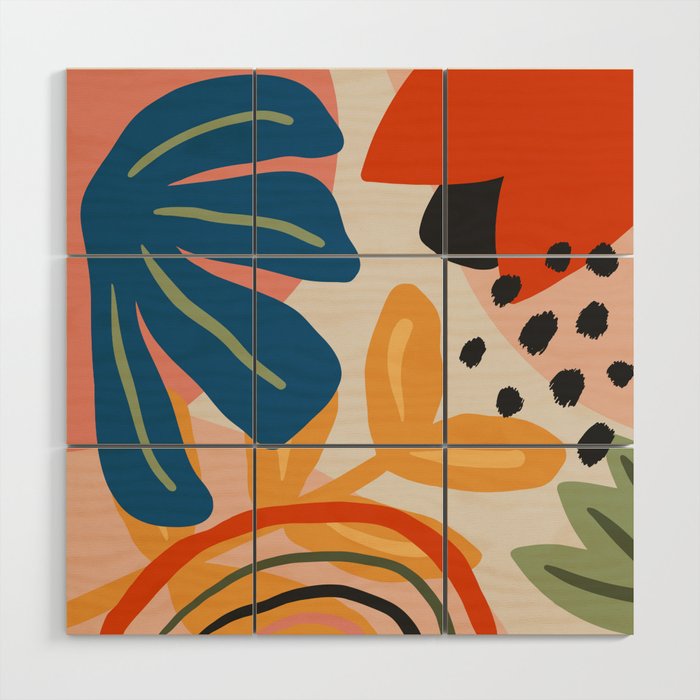 Flower Market Madrid, Abstract Retro Floral Print Wood Wall Art