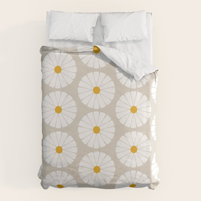 Minimal Botanical Pattern - Daisies Duvet Cover