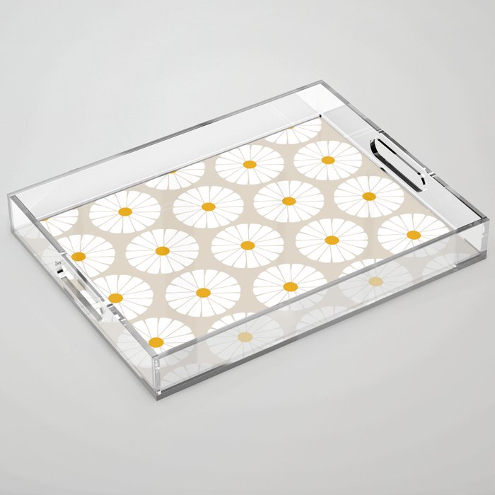Minimal Botanical Pattern - Daisies Acrylic Tray