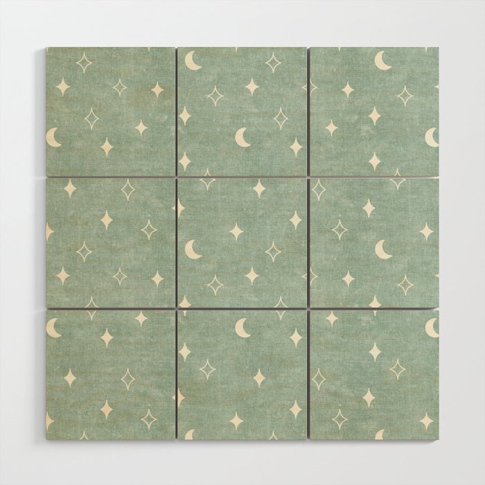 Moon And Stars - Surf Blue Wood Wall Art