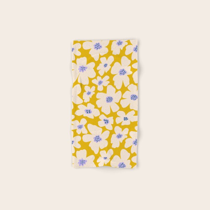 Retro Daisy - Yellow, White And Purple  Bath Towel