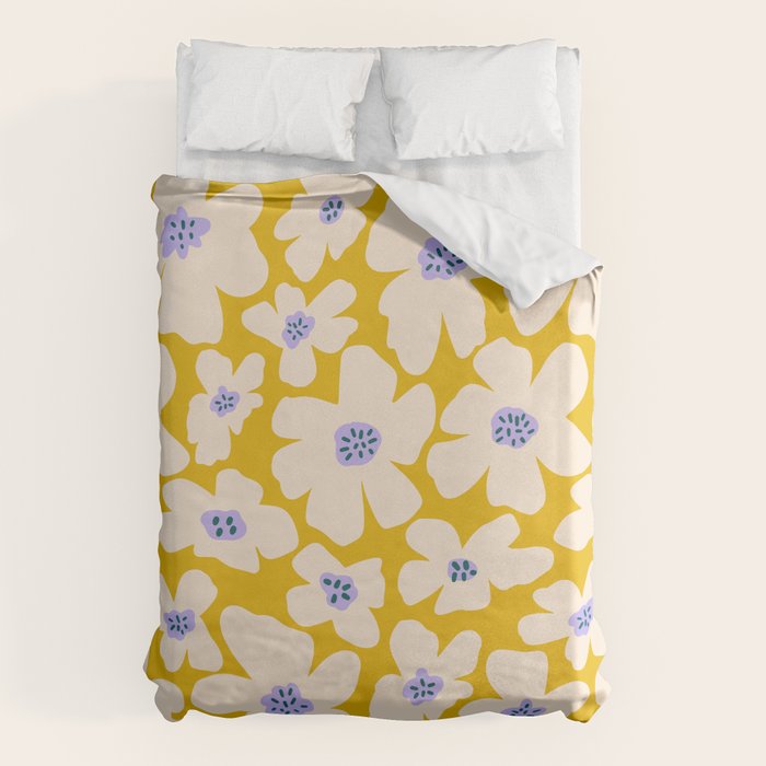 Retro Daisy - Yellow, White And Purple  Duvet Cover